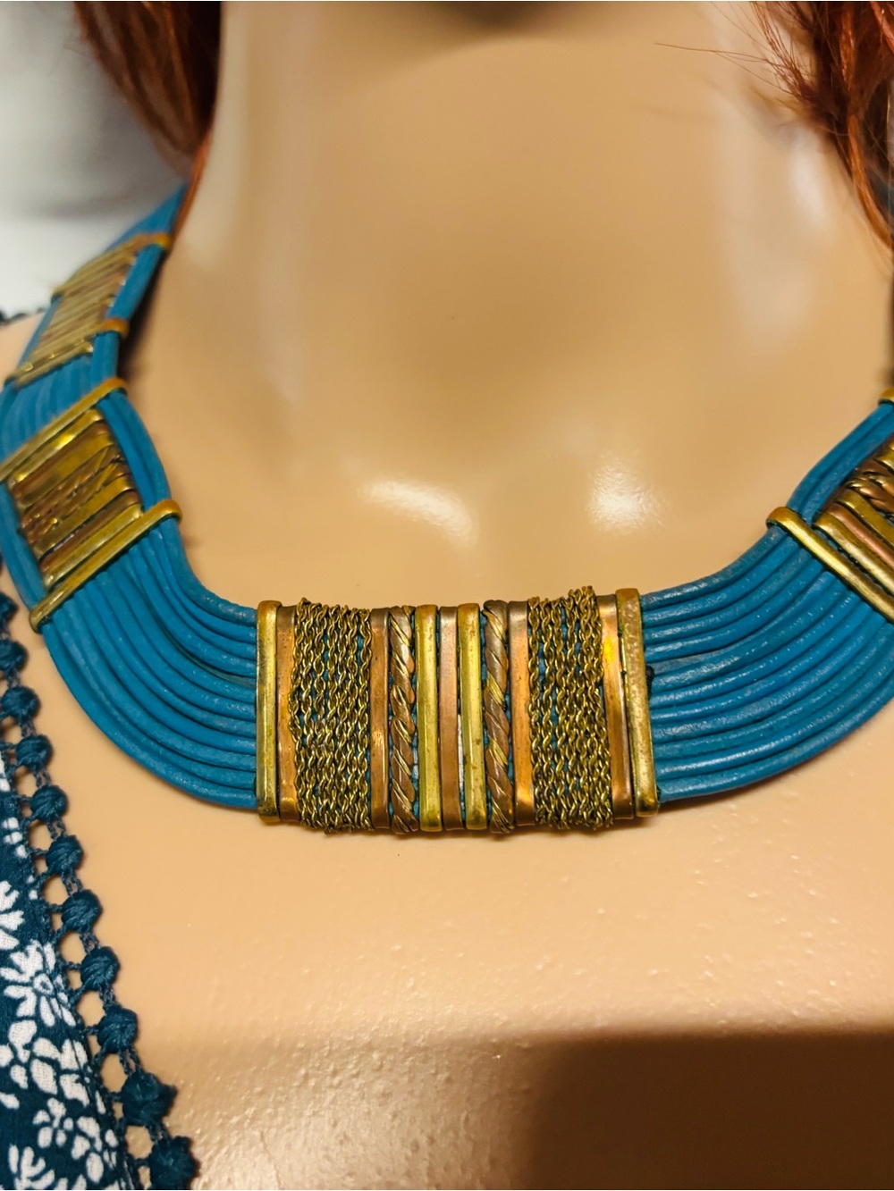 ❤️Vintage Alexis Kirk Egyptian Revival Leather Parure Necklace and Bracelet - Picture 9 of 9